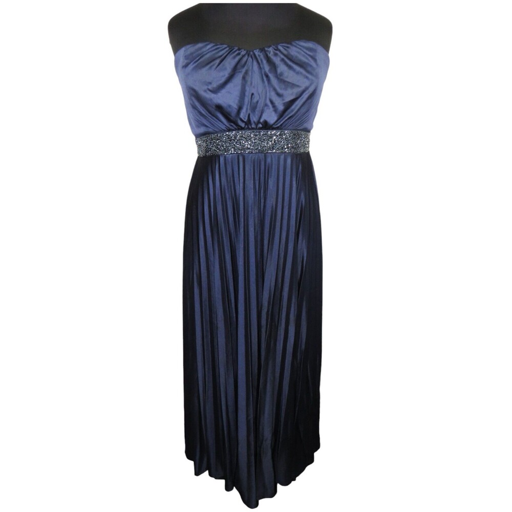 City Chic Navy Strapless Beaded Formal Gown Self Tie Belt, Pleated, Plus Size 16